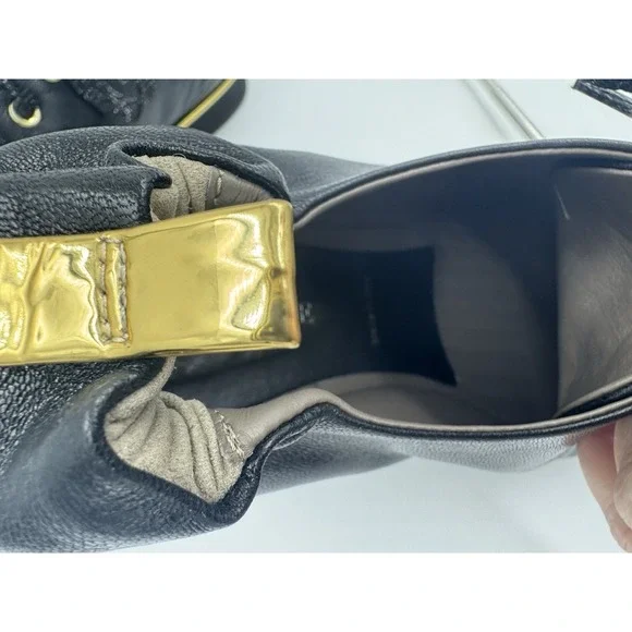 Ron White Nicole Leather Onyx Black and Gold Lace up Sneakers Size 40/9US - Picture 7 of 11